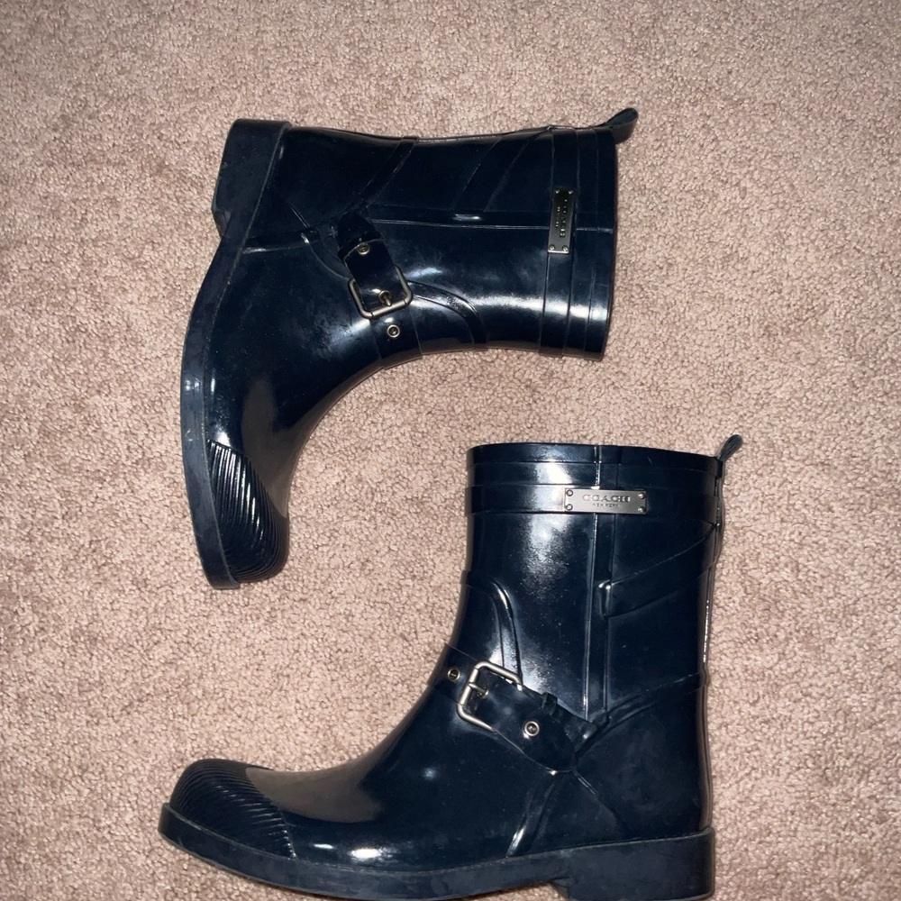 COACH Navy Ankle Rain Boots